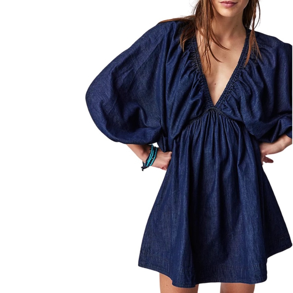 Free People Navy Blue Denim Mini Dress
